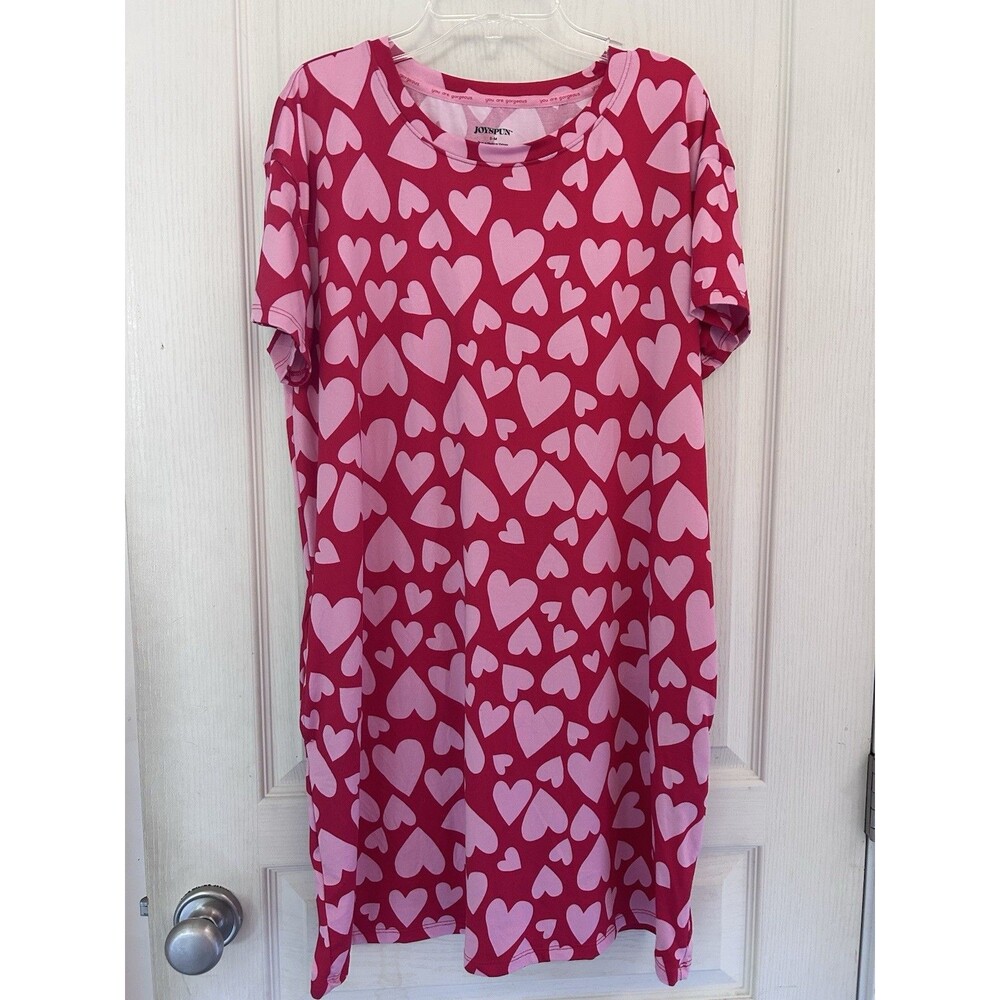 Joyspun Heart Print Nightgown Red S-M Sleepwear Loungewear Valentine’s Day EUC